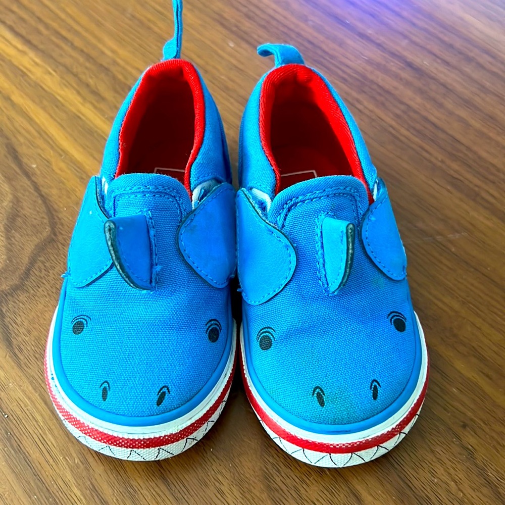 Vans Blue and Red Toddler Slip-On Shoes with Shark Face